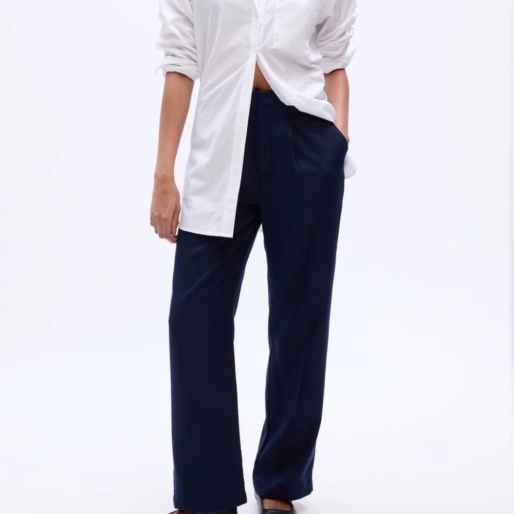 GAP Navy Blue Tencel Pleated Trousers